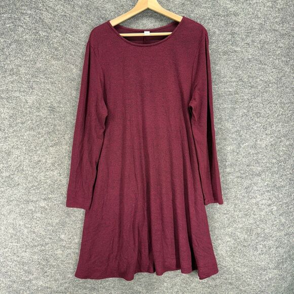 Old Navy Dresses & Skirts - Old Navy Dress Women L Large Red Shift Short Rayon Long Sleeve Round Neck Casual